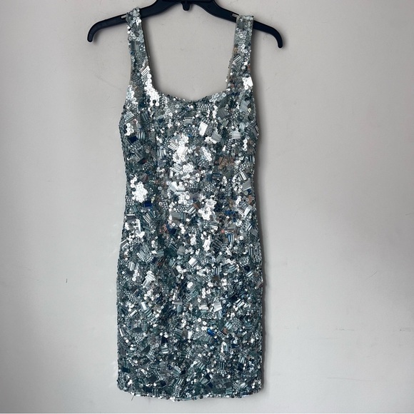 Alice and Olivia Addie Sequin-Embellished Bodycon Mini Dress Size 4 Homecoming◼️ - Picture 3 of 14